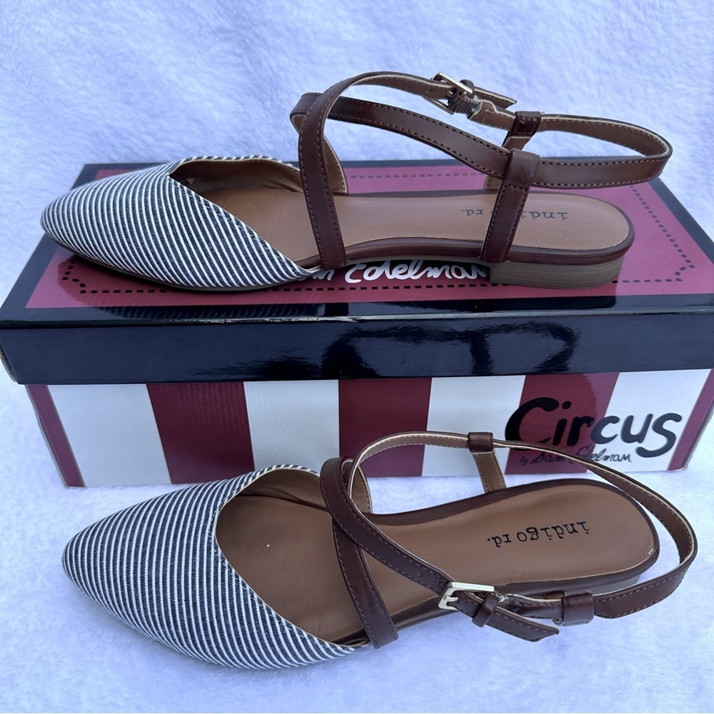 Indigo Striped Blue and White Sandals with Brown Straps - Picture 4 of 6